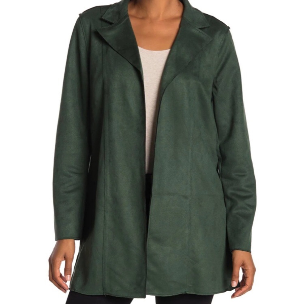 T Tahari Faux Suede/Leather Emerald Green Blazer